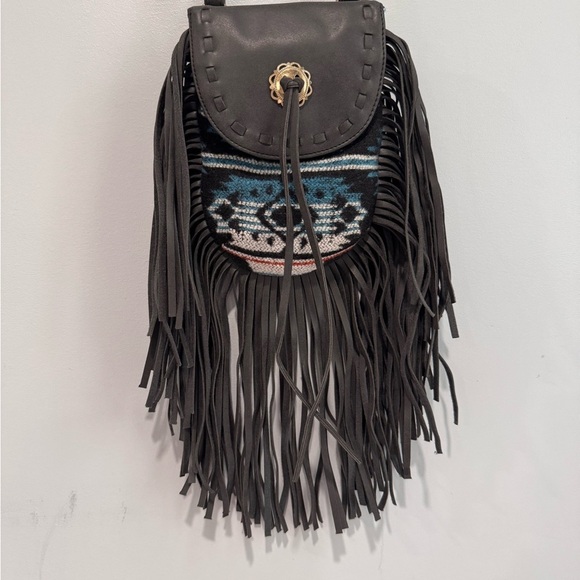 Bohemian Black and Multicolor Fringe Crossbody Bag - Picture 1 of 7